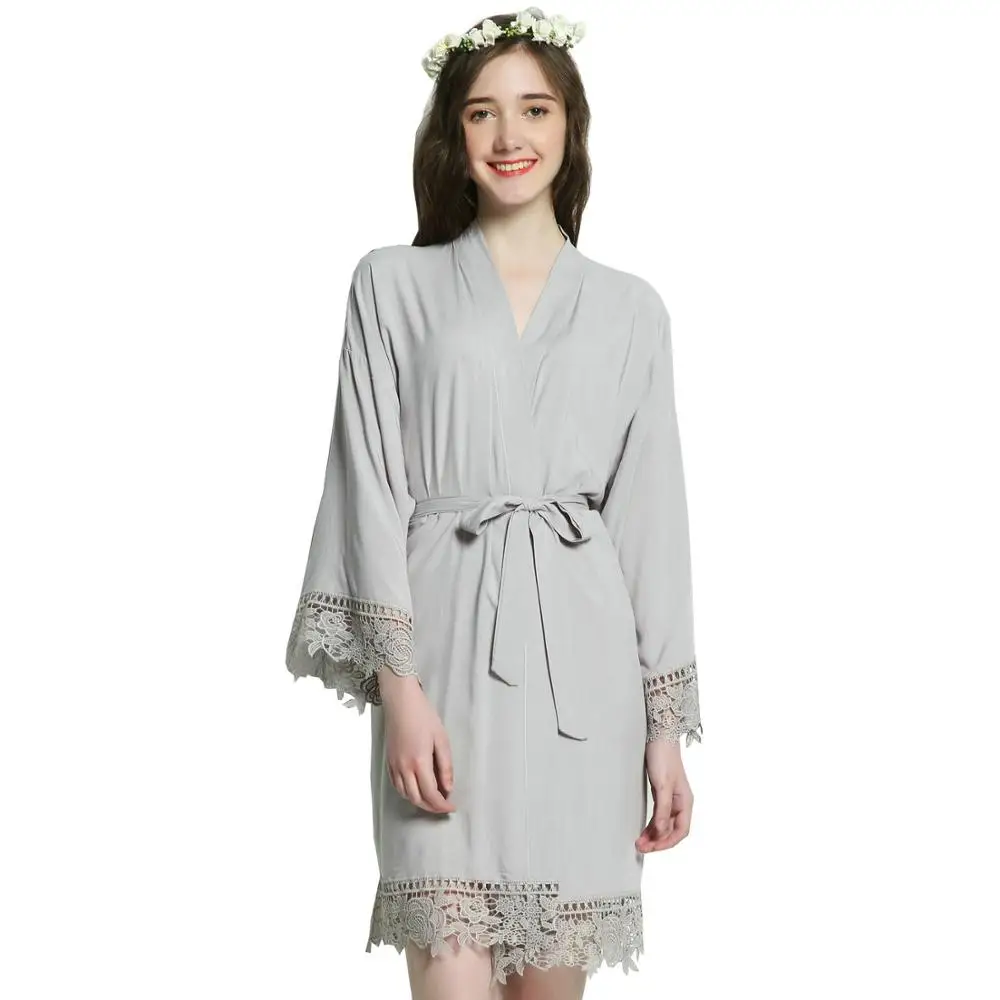 grey YUXINBRIDAL новые фиолетовые однотонные платья из вискозы и хлопка для подружек невесты с кружевной отделкой женские свадебные халаты кимоно халаты для невесты - Цвет: grey
