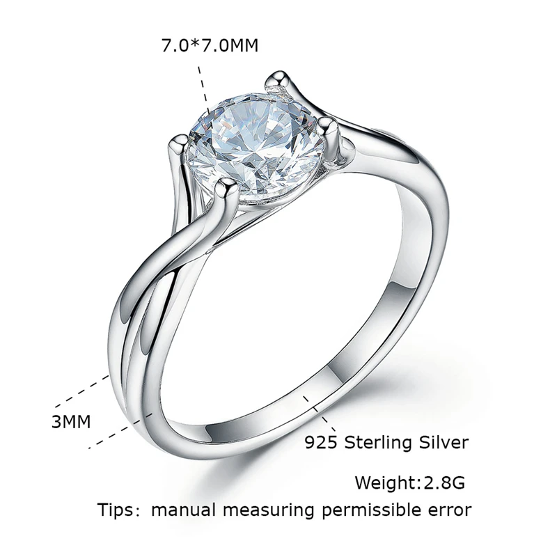 

DY 925 Sterling Silver Ring Round 7.0mm Clear Cubic Zirconia Solitaire Infinity Eternity Lovely Ring For Wedding Fine Jewelry