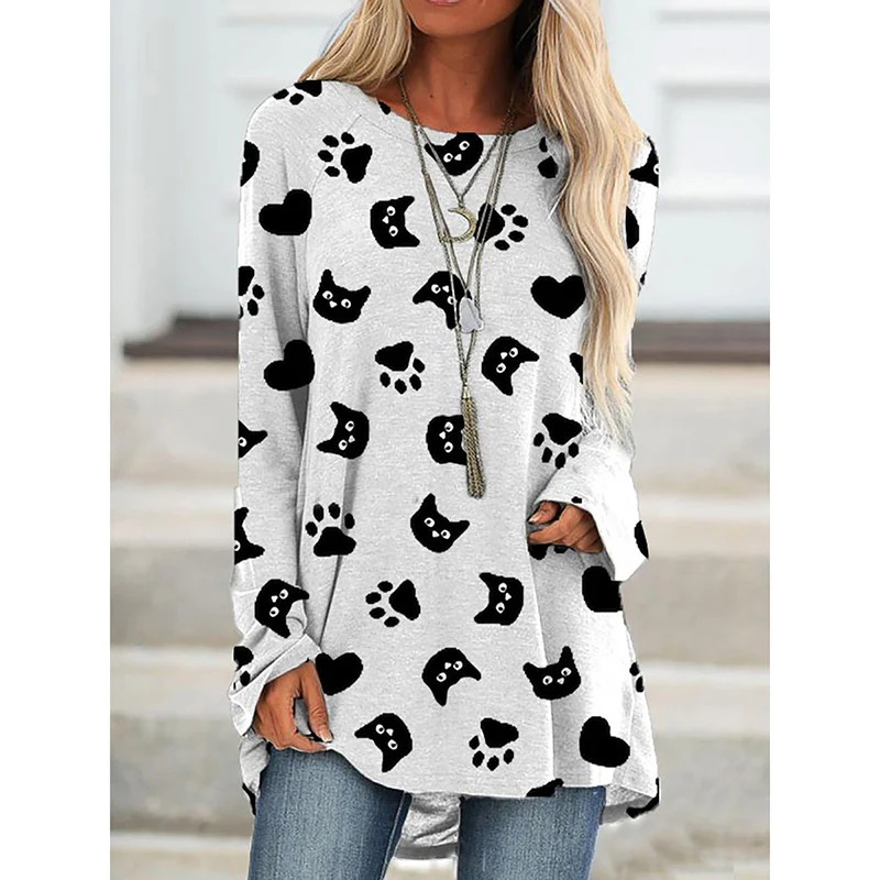 Женская футболка с длинным рукавом и круглым вырезом свободного покроя | одежда