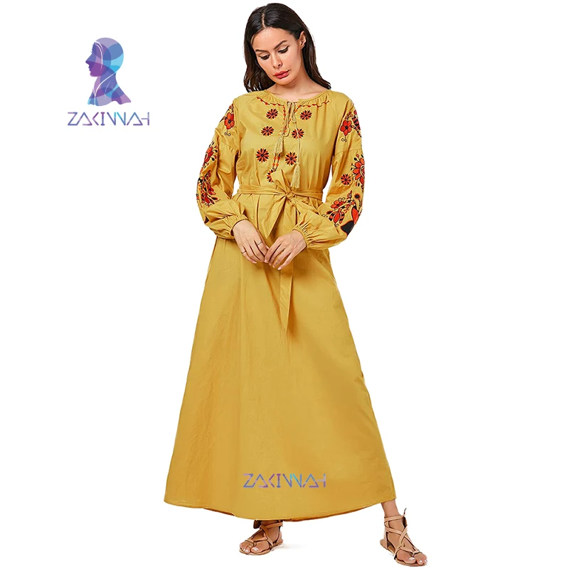 9073 Новая мода мусульманского размера плюс Этническая Вышивка галстук круглый