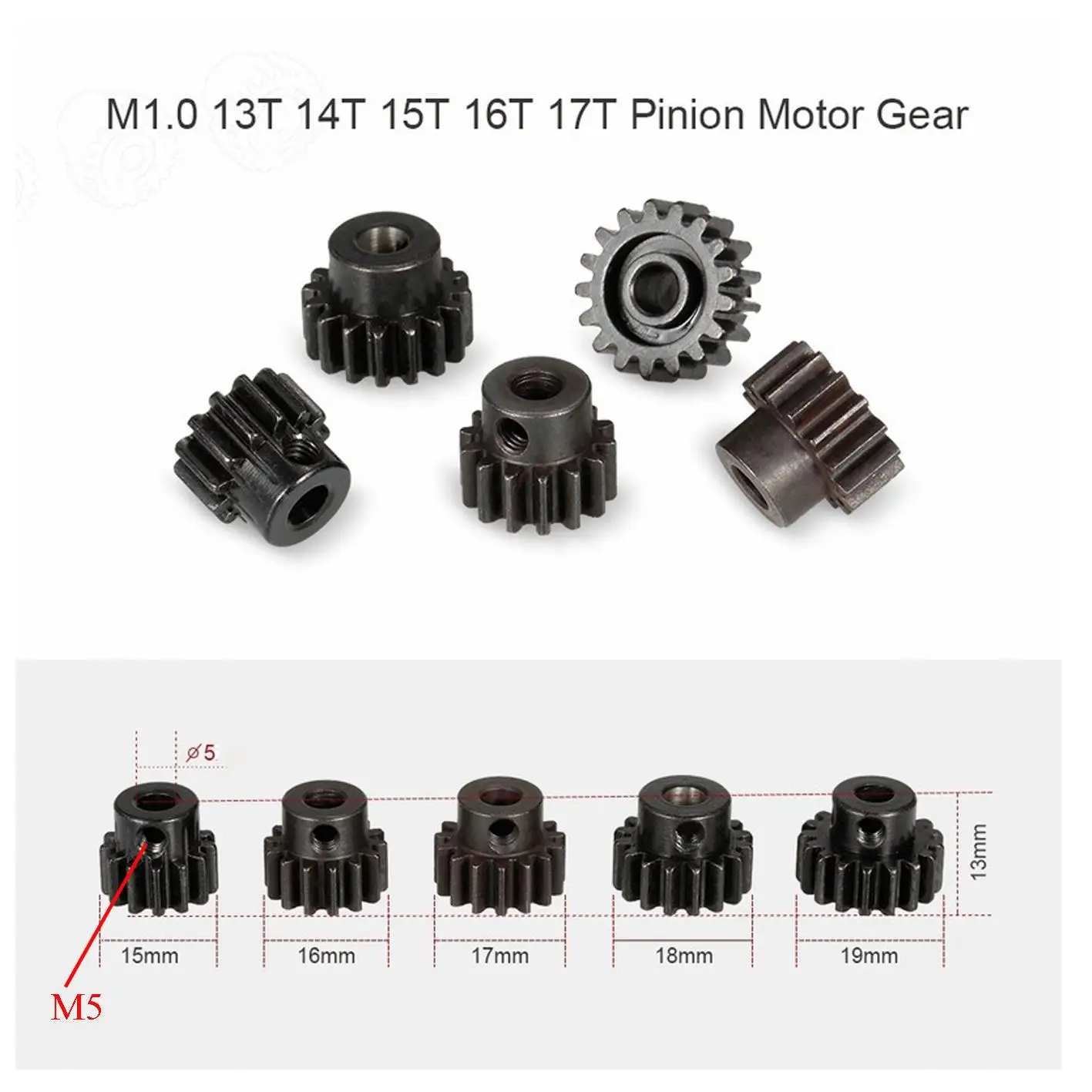 

10PCS 25DP motor gear 13T, 14T, 15T, 16T, 17T suitable for 1/8 series remote control model car Motor shaft bore 5mm M1.0