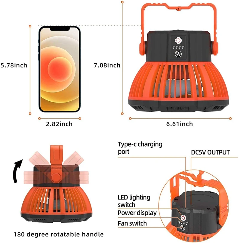 저렴한 원격 제어 야영 팬 360 ° 교체 야영 빛을 가진 휴대용 천막 팬 걸이를 가진 재충전 용 LED 수조 팬 램프