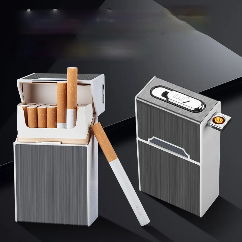 

Replaceable Tungsten Wire USB Convenient Charging Cigarette Lighter 20-piece Integrated Cigarette Case Gadgets for Men Briquet