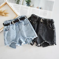 childrens clothing 2021 summer new girls denim shorts kids all match fashion solid color washed high waist hot pants 2 12 years