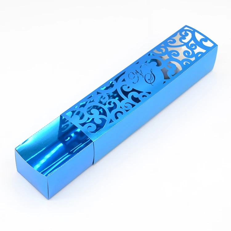 metallic blue Розовая Золотая блестящая бумага лазерная резка персонализированное приглашение на свадьбу коробки - Цвет: metallic blue