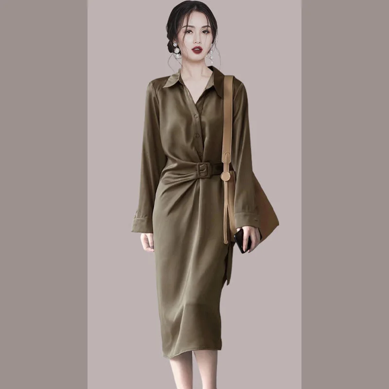 

2021 New Korean Fashion Sheer Shirt Dress Woman Long Sleeve Singer Breasted Black Gray Corset Dresses Ladies Streetwear Sundress