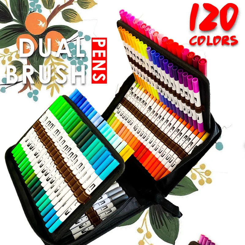 

120 Color Double-headed Watercolor Pen Water-based Soft-tip Marker Pen Comic Hook Line Pen Set Color Pen Art Painting Supplies