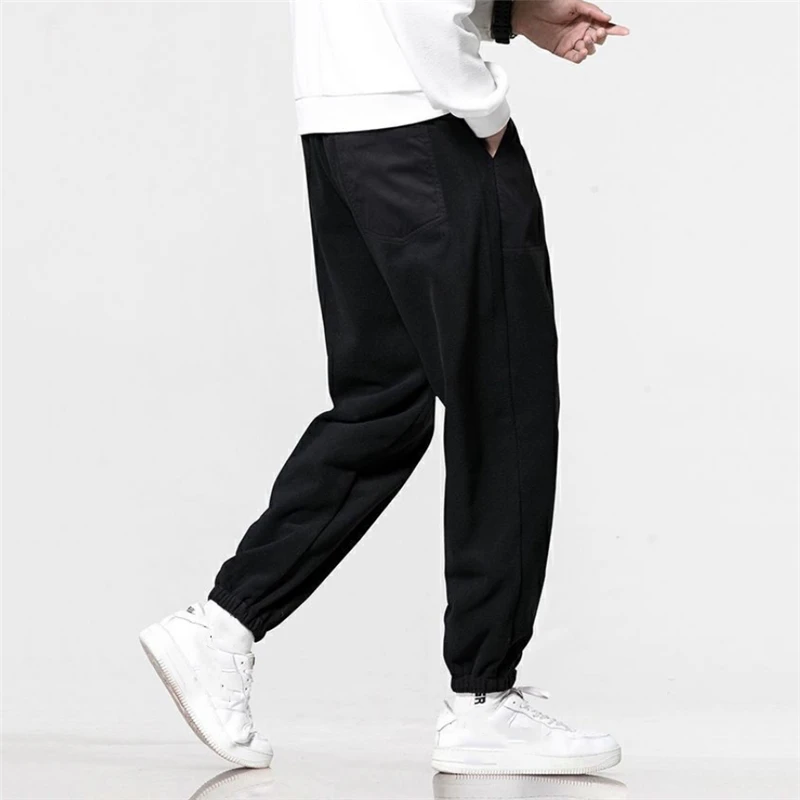 

2021 Loose Harem Jogging Pants For Men Winter Big Size Fleece Warm Long Pants Mid-Waist Outdoor Comfortable Pantalons Hommes