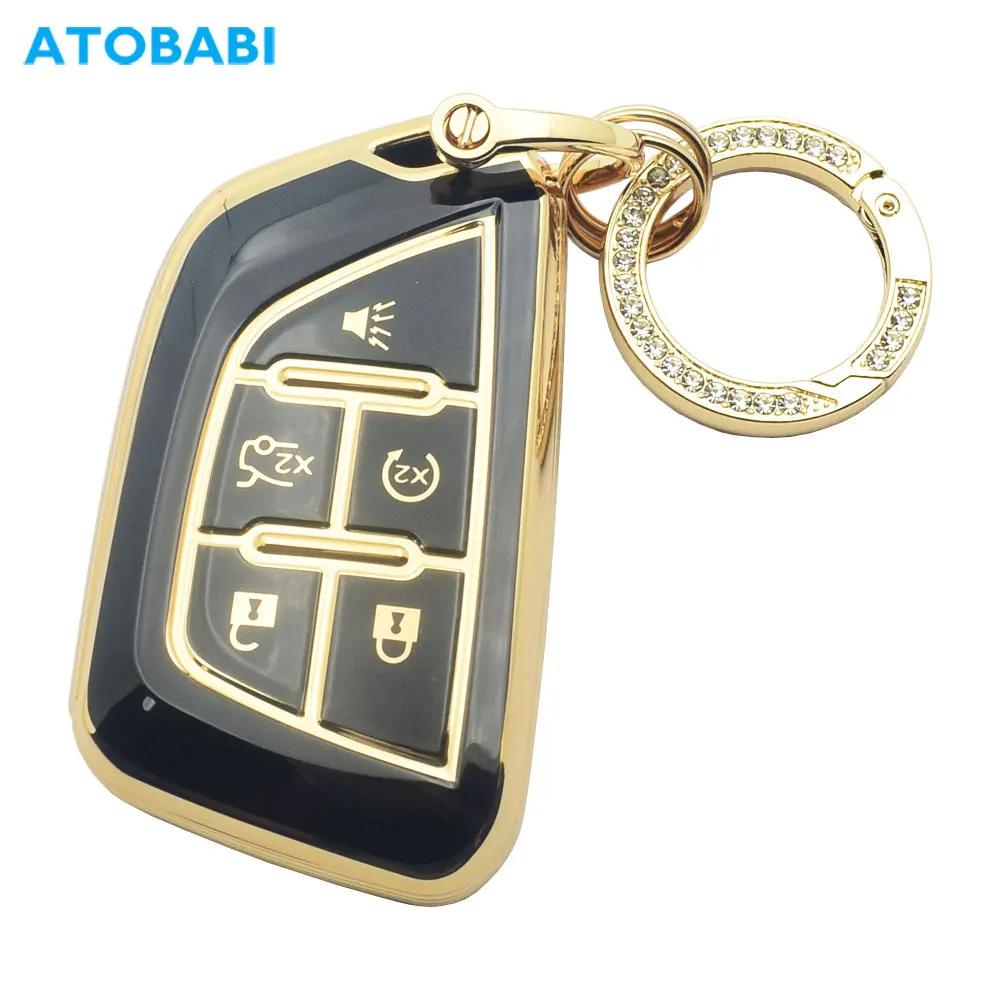 

ТПУ чехол для автомобильного ключа, 5 кнопок, умный БЕСКЛЮЧЕВОЙ пульт дистанционного управления, защитный чехол-брелок для Cadillac Escalade CTS CT4 CT5 ...