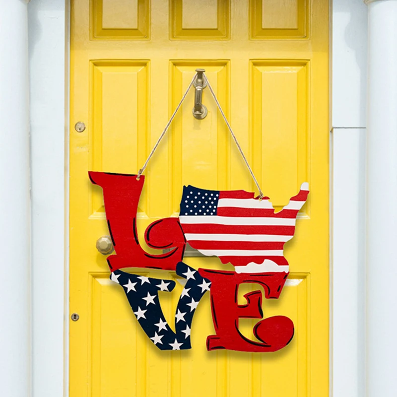 

American Independence Day Wooden Pendant LOVE Lightweight Ornament for Home Window Hotel Decoration BDF99