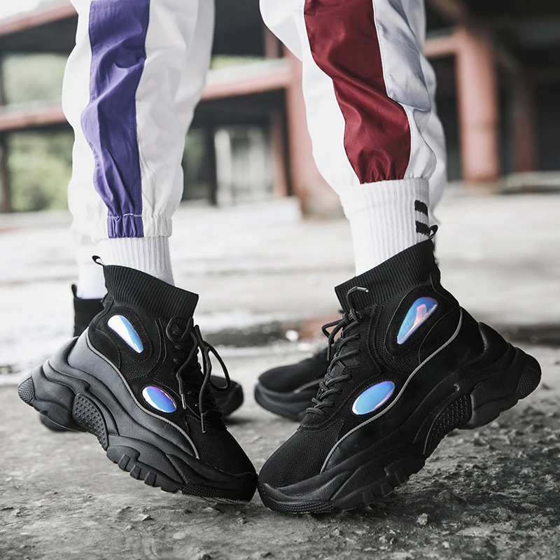 

Unisex Winter Super Warm Heavy Fur Plush height Increase High Tops Male Ankle Snow Boots Reflective White Autumn Chunky Sneakers