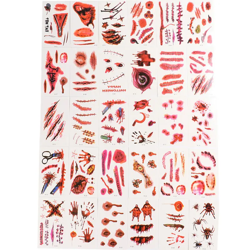 Временные тату-наклейки на Хэллоуин 30 шт. с цветами бабочками боди-артом