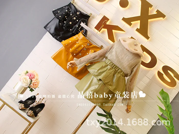 Детская одежда осень и зима 2019 новая Корейская юбка из искусственной кожи