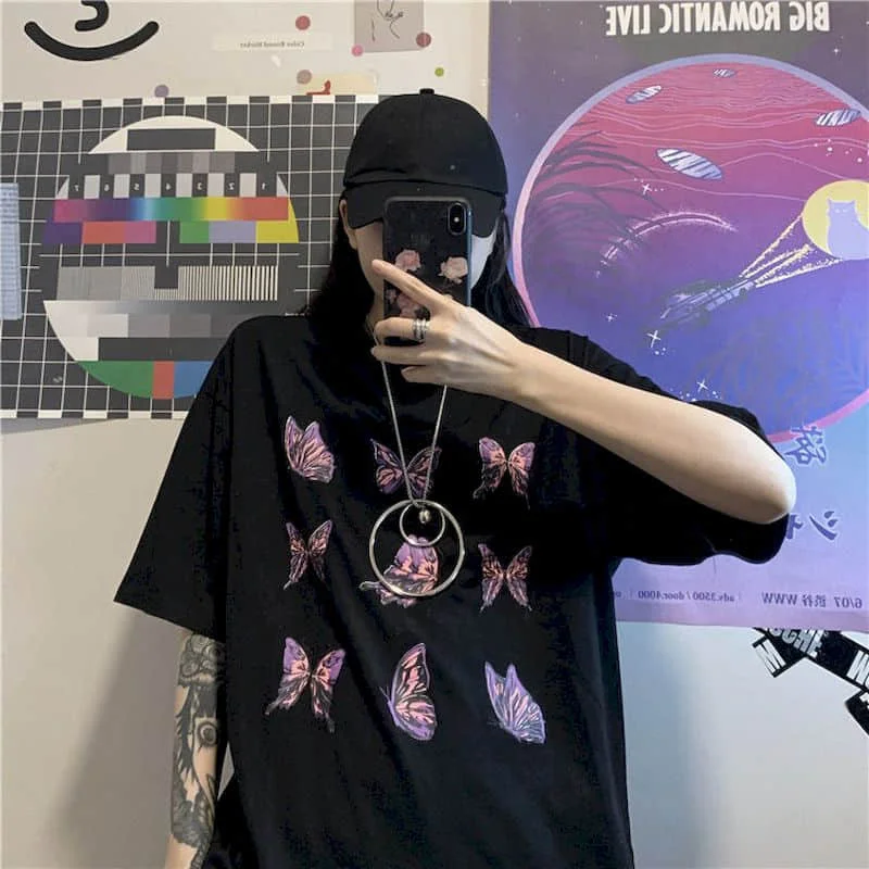 

Butterfly Print Korean Version 2020 New Summer Harajuku Wind Short-sleeved T-shirt Female Loose Student Top