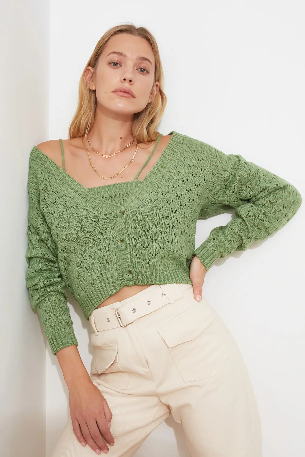 Trendyol клетчатая блузка-кардиган Трикотажный костюм TWOSS20HI0034 |