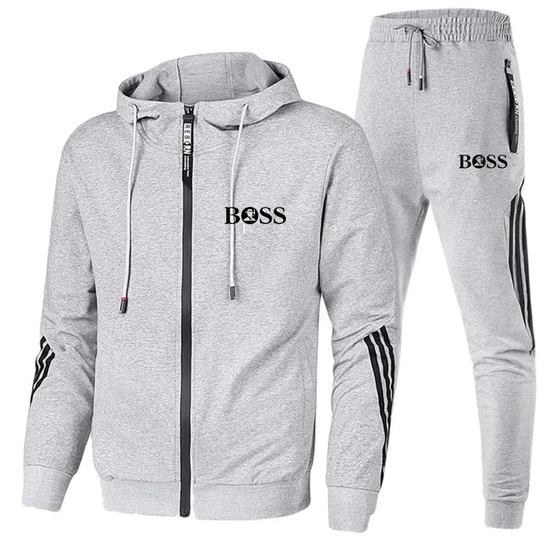 

2021 spring and autumn brand fashion men's two-piece striped sportswear men's hooded top outdoor sports pants track suit suit