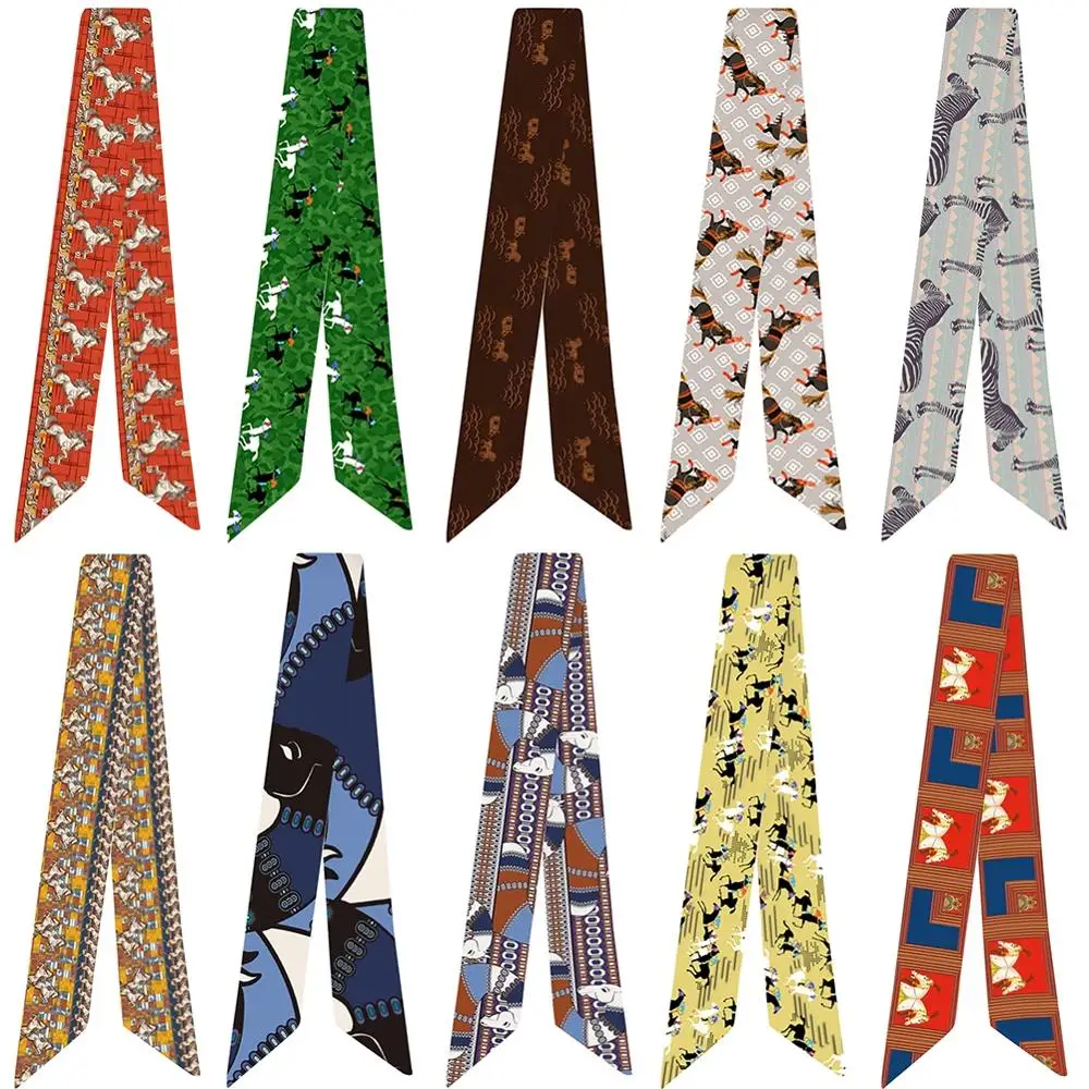 

2020 модный разнообразный шелковый шарф с принтом лошадей и ручками для сумок, женский маленький шарф