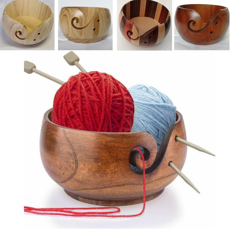

Natural Wooden Yarn Storage Bowl Organizer Knitted Crocheted Wool Holder Storage Bowl Home Handmade Knitting Sewing DIY Supplies