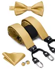 100% Silk Adult Men's Suspenders Bow Tie Set leather Metal 6 Clips Braces Vintage Yellow Suspensorio Tirante bretelle bretels