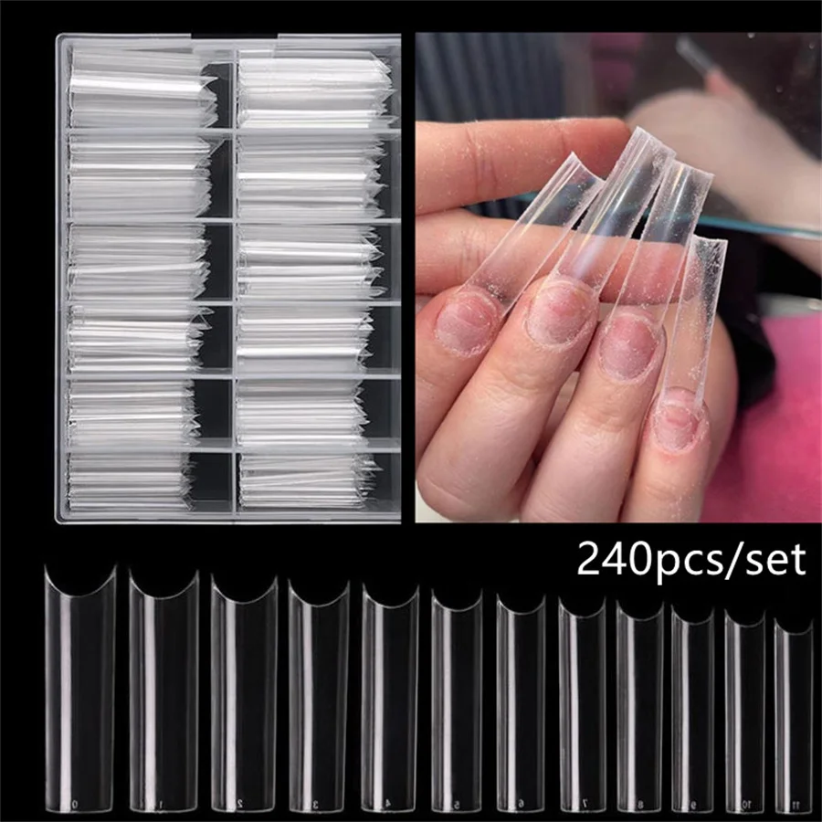

240pcs XXL Clear C Curve Straight Square False Nail Tips Full Cover Luxury Gel Press On Nails Manicure Salon Supply