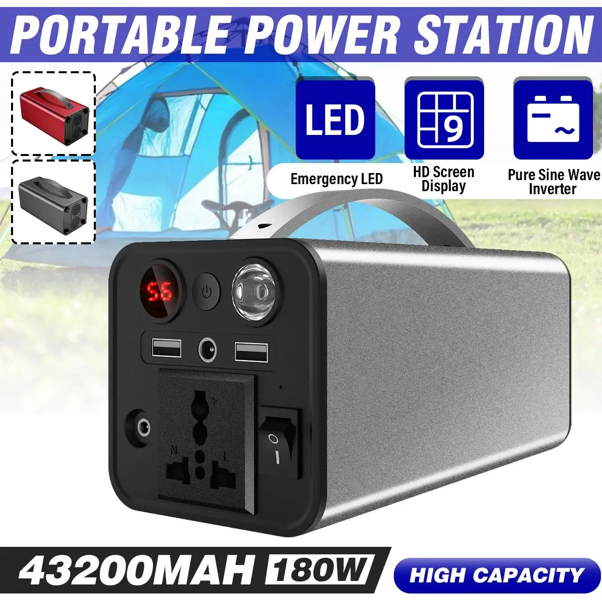 

200-240V Portable Solar Power Station 43200mAh Solar Generator Li-ion Battery Charger Outdoor Energy Power Supply 180W 160WH