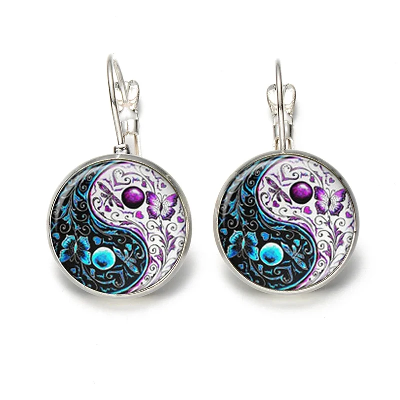 Модные черные белые серьги Tai Chi Инь Янь Простые ретро кабошон стекло лучший друг