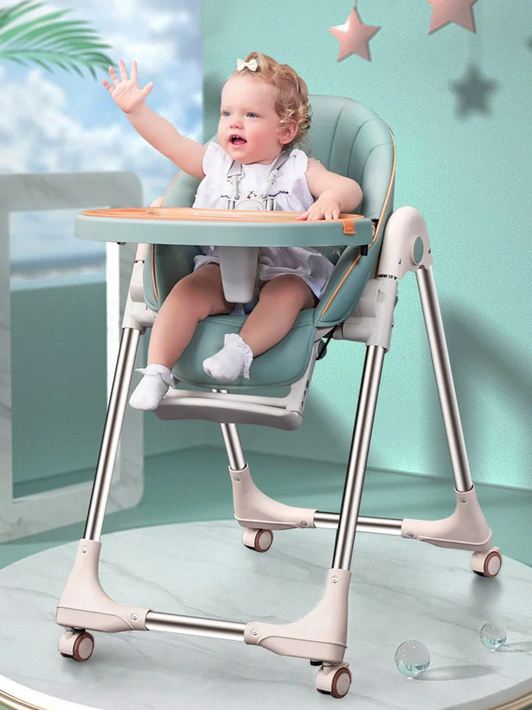 

Baby Chair Seat High Chair Upgraded Wheel Thickened Pipe Foldable Egg Feeding Chair Table Baby Multi Functional