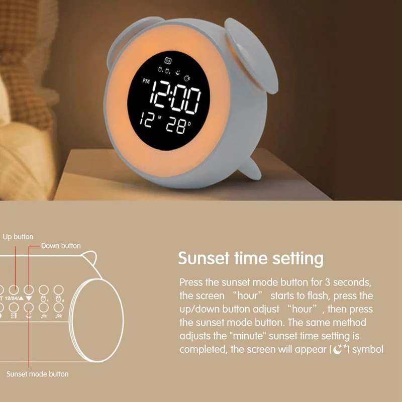 

2021 Kids Alarm Clock Press ControlNight Light for Bedrooms, Multiple AlarmSounds Sunrise and Sunset Simulation, Snooze Function