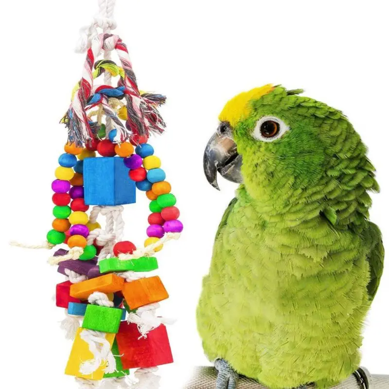 

Bird Cage Non Toxic Hanging Accessories Grinding Claws Chewing Colorful Climbing Training Bird Cage Wooden Parrot Toy Hanging