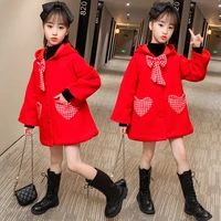 girls babys kids wool coat jacket 2021 red warm thicken plus velvet winter autumn buttons long style%c2%a0childrens clothes