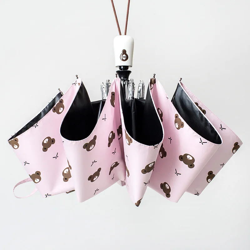

Bear Automatic Fold Umbrella Rain Women 8K Pink Umbrellas Prevent UV Rainproof Girls Folding Sun Umbrella