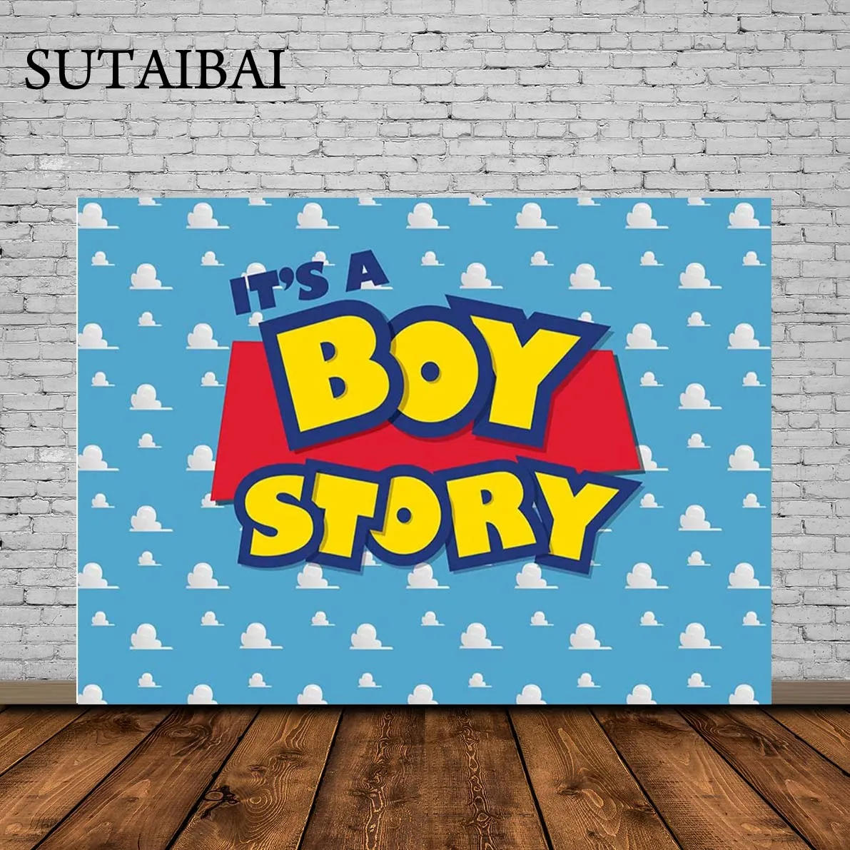 

Фон для фотосъемки с изображением истории о мальчике на день рождения, голубое небо, белые облака