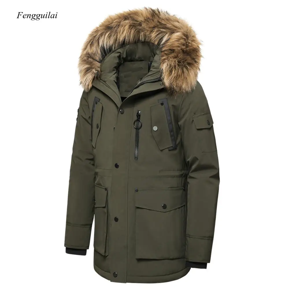 2020 Winter New Casual Faux Fur Collar Long Thick Parkas Jacket Coat Outwear Hooded Pockets Waterproof Jackets Parka Men