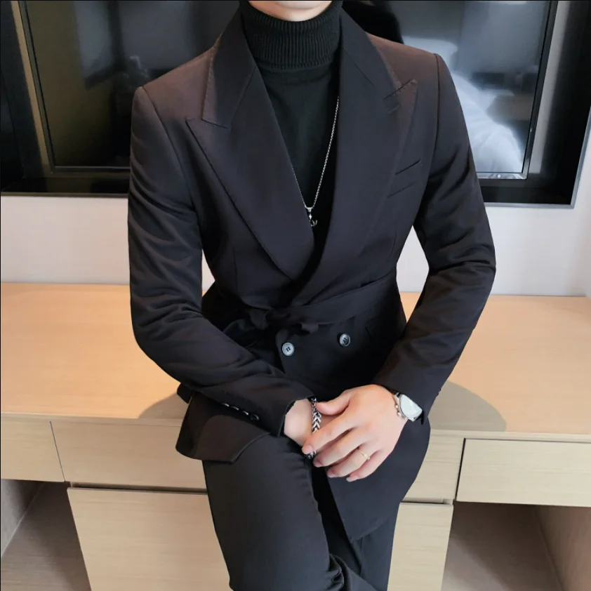 Роскошный двубортный однотонный блейзер для мужчин на осень и зиму куртка