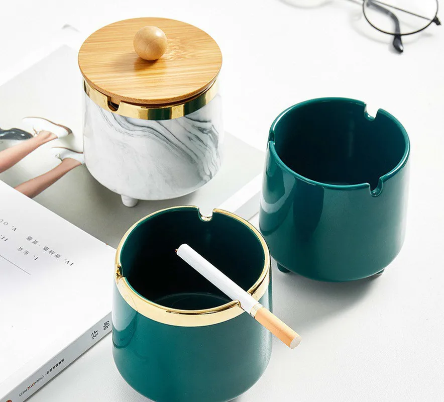 

Ceramics Moden Windproof Ashtray With lid for Tabletop Gift for friends Hotel outdoor home decoration Smokeless Ashtray Holder