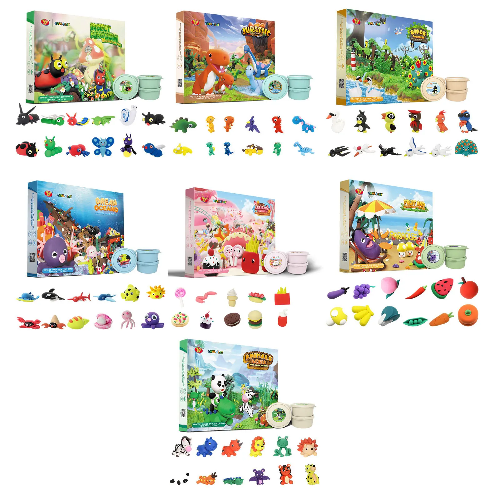 

Clay Toy Parent-child Interactive Preschool Art Toy For Gift Animals Dinosaurs Ocean Vegetables Fruits Food Early Childhood Toy