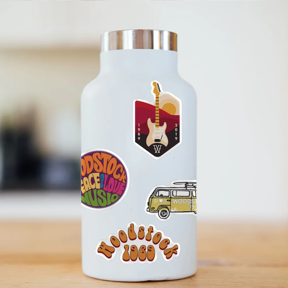 

50PCS Woodstock Rock Festival Stickers Pack For Love And Peace To Guitar Motorcycle Skateboard Car Laptop Cool Graffiti Sticker