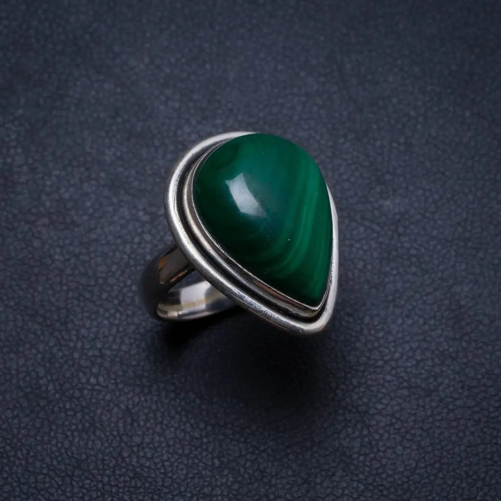 Оригинальное серебряное кольцо ручной работы из натурального малахита