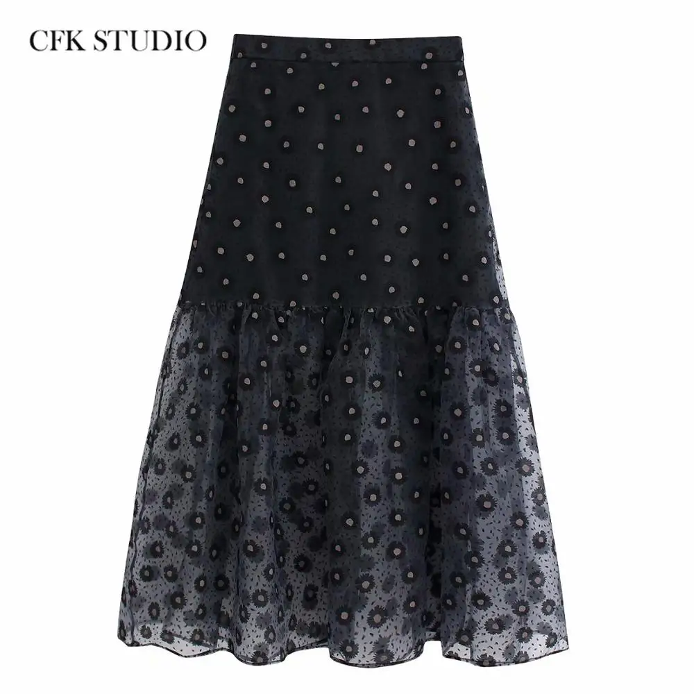 ZA женские миди юбки 2019 Новая мода в горошек с высокой талией элегантные офисные