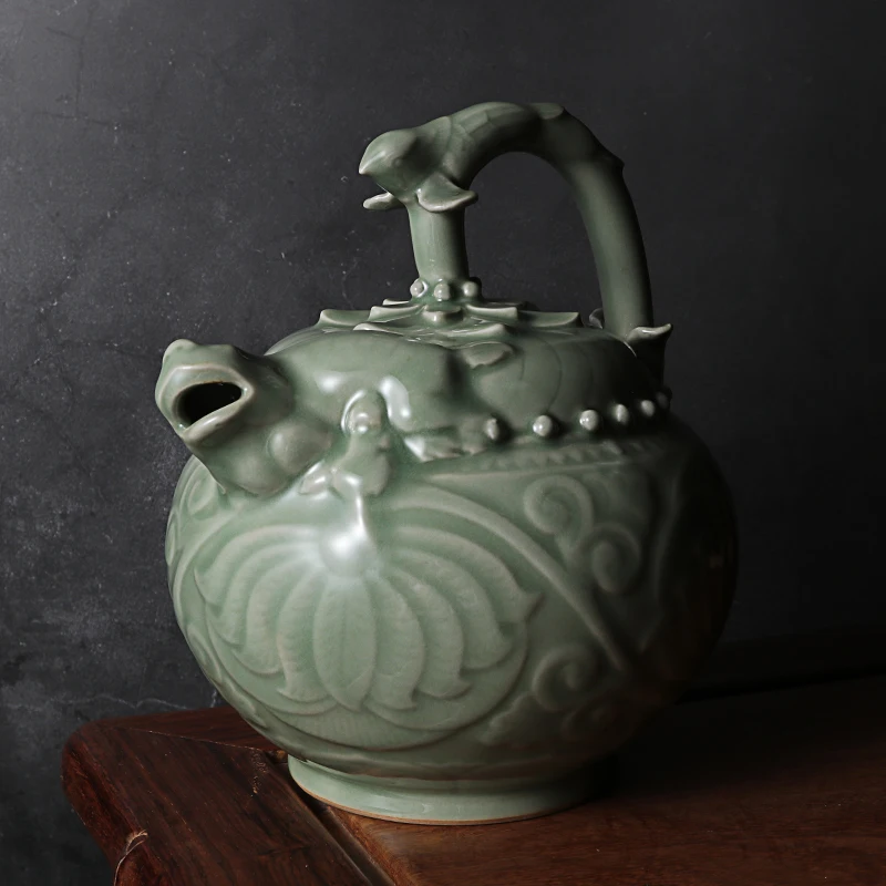 Celadon Китайский кунг-фу керамический чайник с ситечком ручной работы Дракон