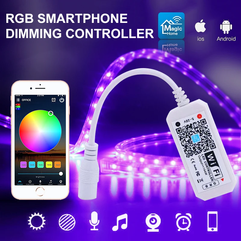 

Умная Светодиодная лента RGB с изменением цвета, беспроводной пульт дистанционного управления музыкой, совместим с голосовыми командами, Пр...