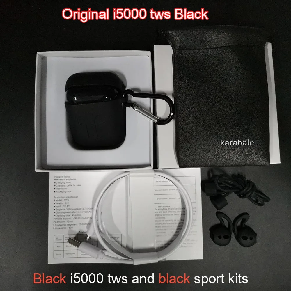 Black i5000 sport I5000 наушники-вкладыши TWS с 1:1 Air2 переименовать Беспроводной наушники 8D стерео супер бас 1536D pk H1 чип i30 i60 i1000 i200 i2000 i500 i9000 наушники-вкладыши tws с ios13 - Цвет: Black i5000 sport