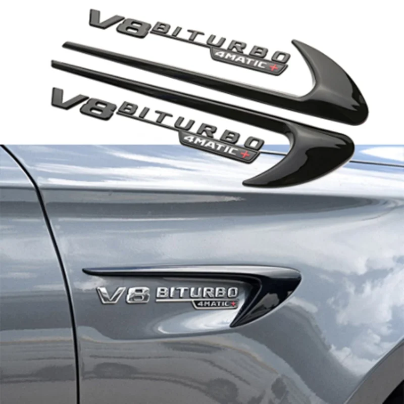 

2pcs Fender Wind Vane Air Cover V8 BITURBO Logo Embelm Sticker For Mercedes Benz AMG A B C E S R G Class W220 W221 W222 W245 SLS