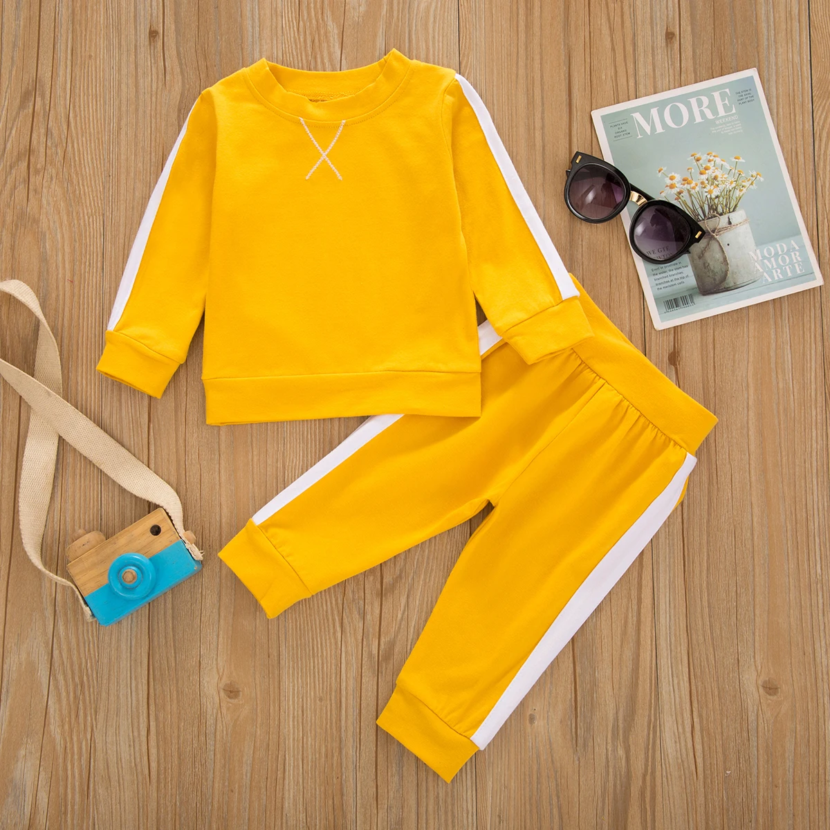 Infant Baby Girls Boys Outfits 2-Piece Fashion Casual Solid Color Long Sleeve Round Neck Hoodie + Pants Suit