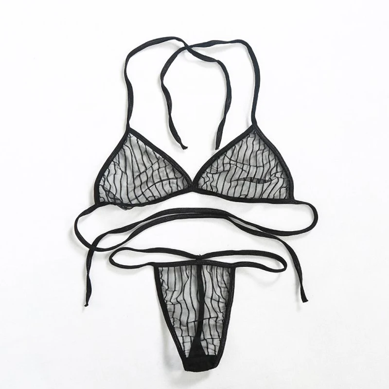 

European and American sexy lace hollow-out perspective three-point bikini suit sexy underwear