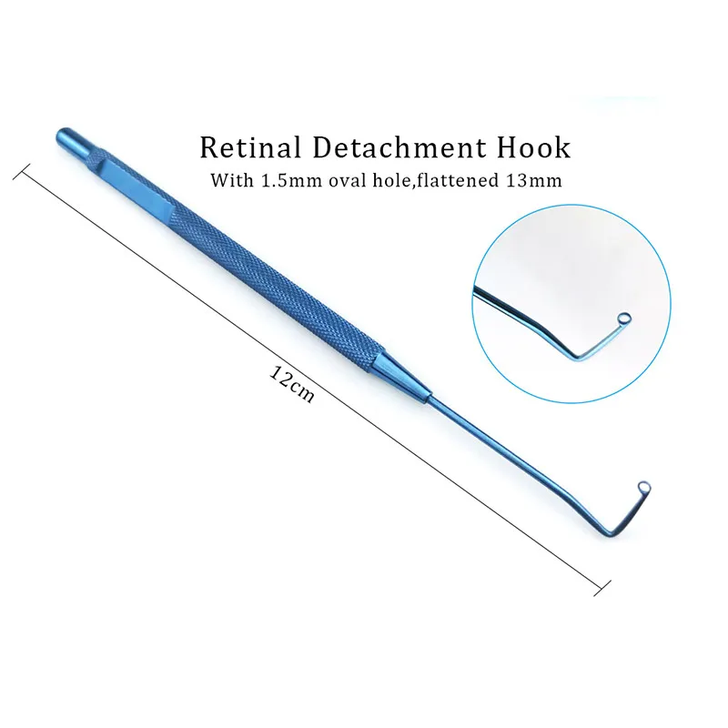 Titanium Retinal Detachment Hook with 1.5mm Oval Hole Flattened 13mm Ophthalmic Surgical Instrument