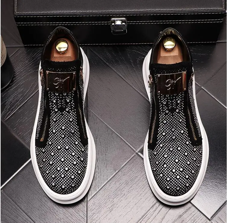 

High Quality Fashion Men High Top British Style Shoes Men rhinestone Causal Luxury Shoes Red Black Bottom rubber Shoes for Male