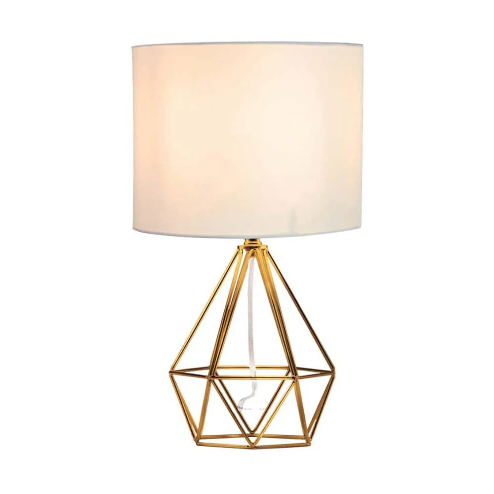 

Modern Golden Metal Base Decorative Bedside Table Lamp, Table Lamp with White Cylinder Fabric Lampshade for Living Room Bedroom