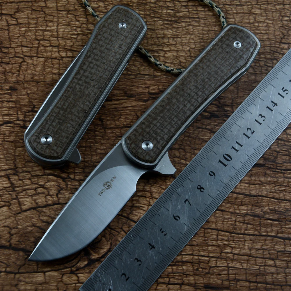 

TWOSUN Mini Pocket Folding Knife 14C28N Satin Blade Titanium Handle Slip Joint Utility Outdoor Gift EDC Tools TS335L