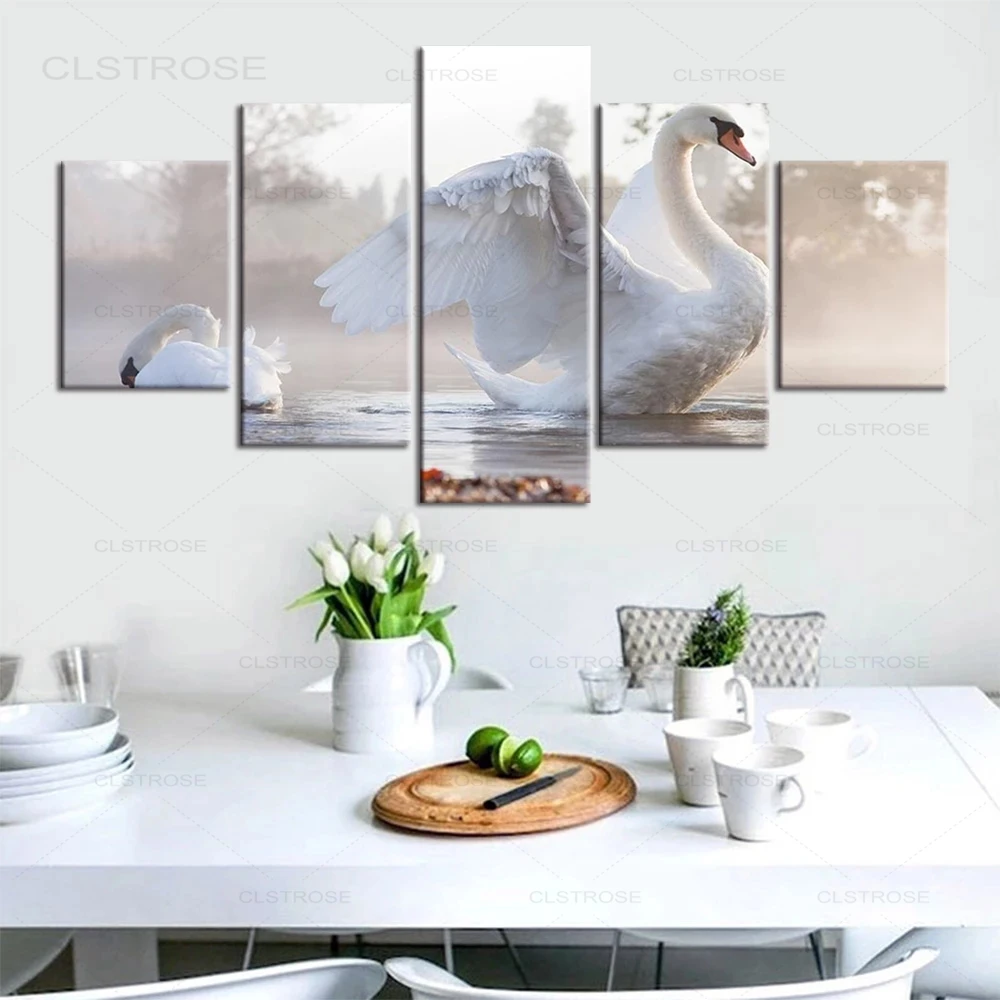 5 шт. настенные картины с изображением белого лебедя